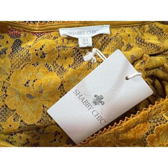 Shabby Chic Sz XS Mustard Yellow Gold Chenille Velvet Lace Maxi Dress NWT NEW - Picture 15 of 16